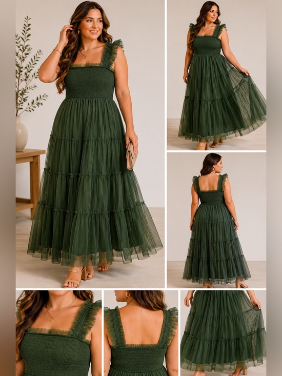 Baltic Born Dresses & Skirts - Baltic Born Olive Green Tiered Tulle Maxi Dress